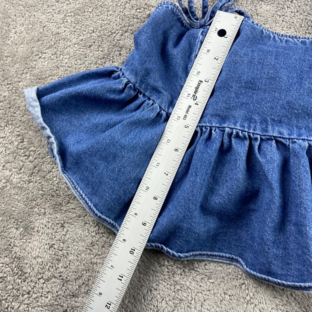 American Eagle Denim Babydoll Top Womens XS Blue Tie Strap Peplum Top - Picture 4 of 12
